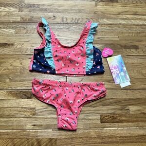 NWT Pink Platinum Baby & Toddler Girl Ditsy Patchwork Two-Piece Swimsuit Size 4T